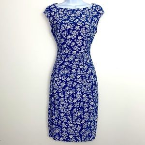 Chaps Floral Dress Sz Small Blue and White